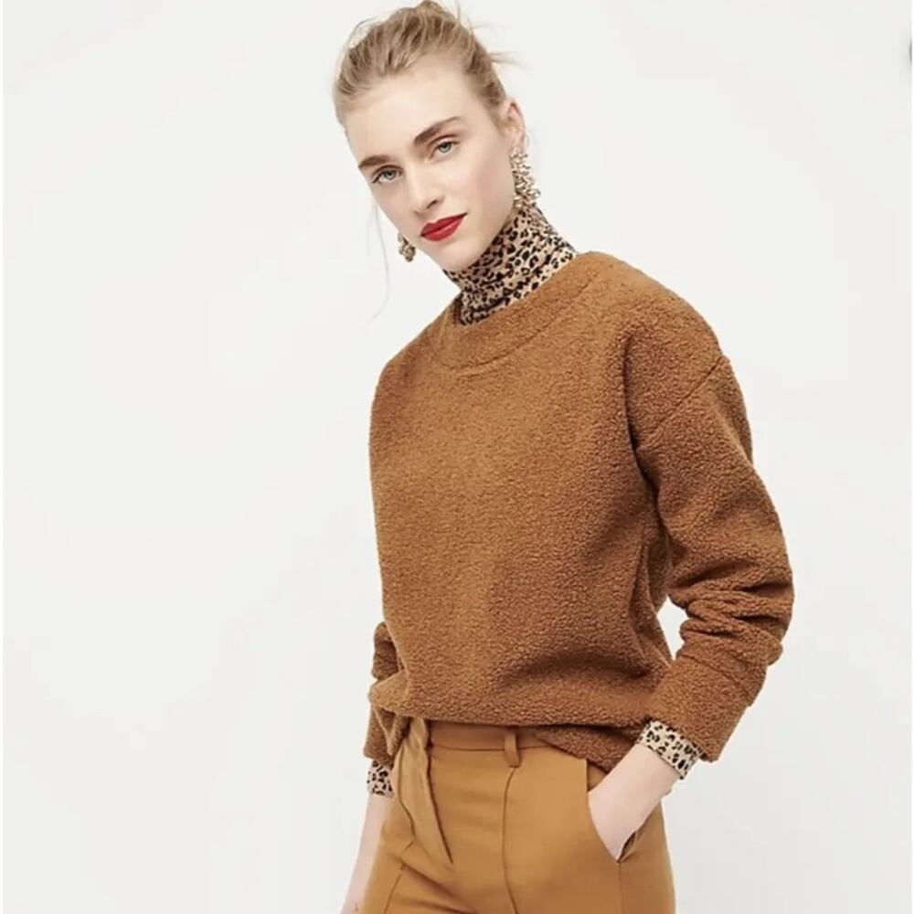 J CREW Teddy Cropped Sherpa Pullover Brown Sweatshirt